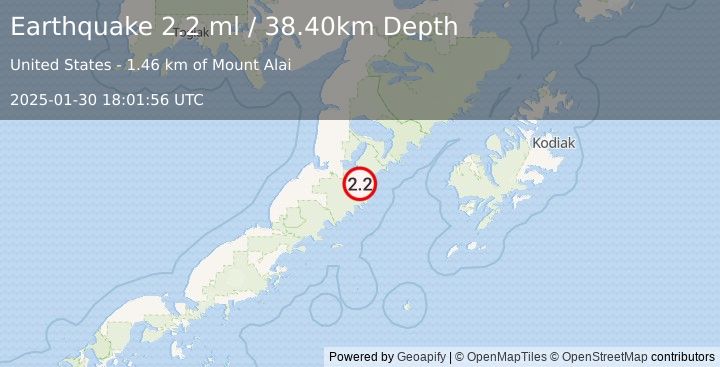 Earthquake 49 km ESE of Ugashik, Alaska (2.2 ml) (2025-01-30 18:01:56 UTC)