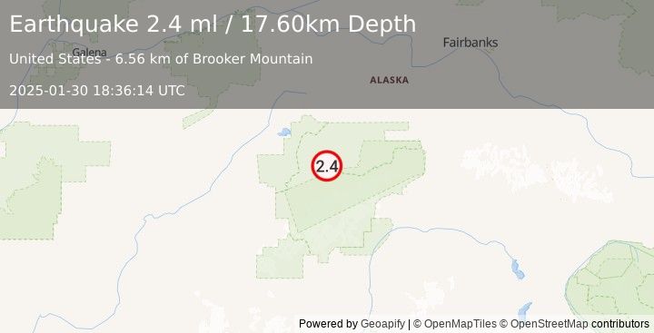 Earthquake 26 km E of Denali National Park, Alaska (2.4 ml) (2025-01-30 18:36:14 UTC)