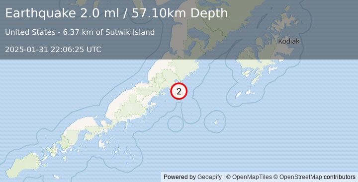 Earthquake 78 km ENE of Chignik, Alaska (2.0 ml) (2025-01-31 22:06:25 UTC)