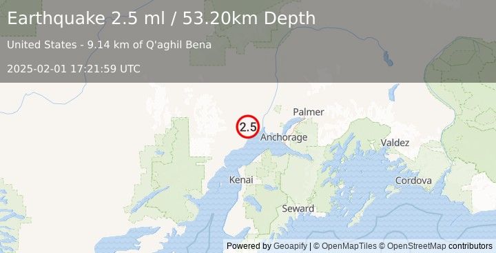 Earthquake 26 km N of Beluga, Alaska (2.5 ml) (2025-02-01 17:21:59 UTC)