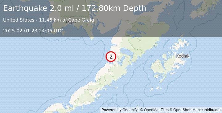 Earthquake 23 km N of Pilot Point, Alaska (2.0 ml) (2025-02-01 23:24:06 UTC)