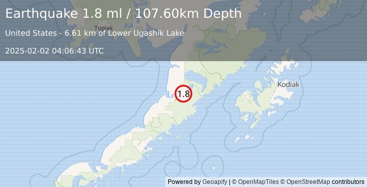 Earthquake 29 km ENE of Ugashik, Alaska (1.8 ml) (2025-02-02 04:06:43 UTC)