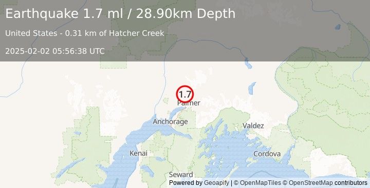 Earthquake 3 km NNW of Fishhook, Alaska (1.7 ml) (2025-02-02 05:56:38 UTC)