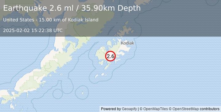 Earthquake 20 km WNW of Old Harbor, Alaska (2.6 ml) (2025-02-02 15:22:38 UTC)