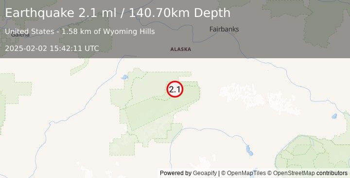 Earthquake 51 km W of Denali Park, Alaska (2.1 ml) (2025-02-02 15:42:11 UTC)