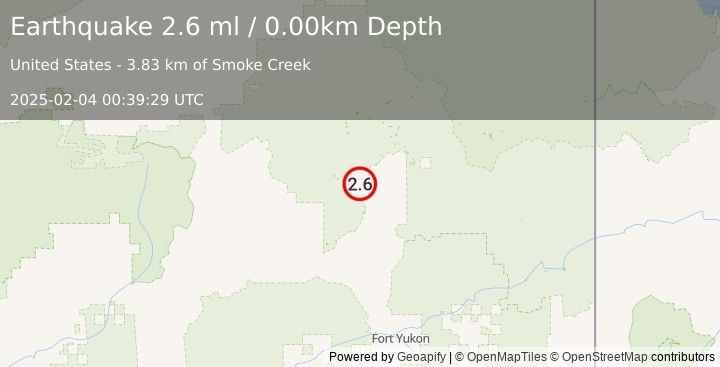 Earthquake 38 km SW of Arctic Village, Alaska (2.6 ml) (2025-02-04 00:39:29 UTC)