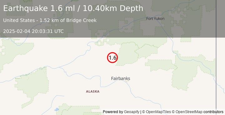 Earthquake 14 km SE of Livengood, Alaska (1.6 ml) (2025-02-04 20:03:31 UTC)