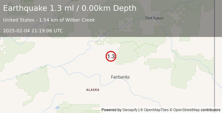 Earthquake 11 km SE of Livengood, Alaska (1.3 ml) (2025-02-04 21:19:06 UTC)