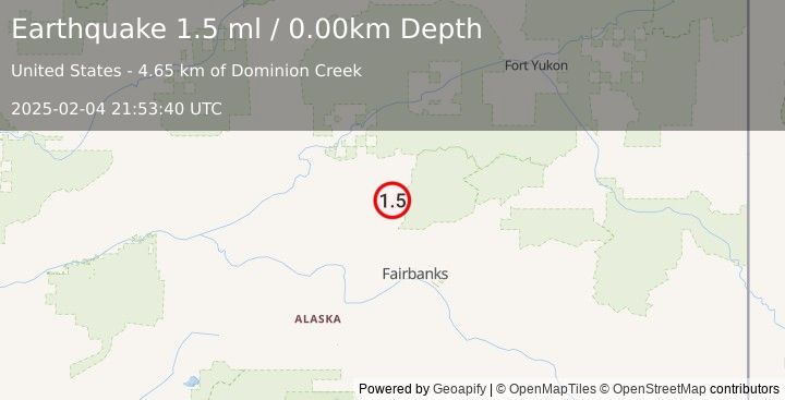 Earthquake 18 km ESE of Livengood, Alaska (1.5 ml) (2025-02-04 21:53:40 UTC)