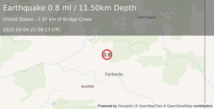 Earthquake 16 km ESE of Livengood, Alaska (0.8 ml) (2025-02-04 21:56:13 UTC)