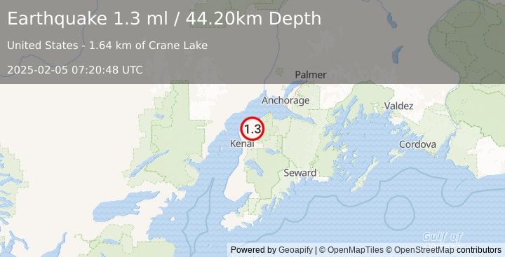 Earthquake 20 km SW of Point Possession, Alaska (1.3 ml) (2025-02-05 07:20:48 UTC)