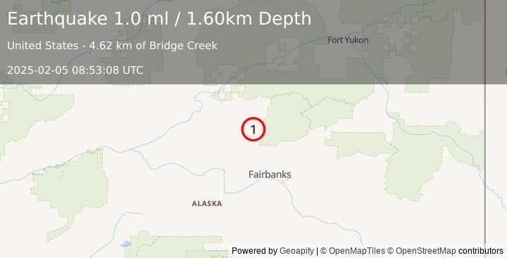 Earthquake 18 km SE of Livengood, Alaska (1.0 ml) (2025-02-05 08:53:08 UTC)