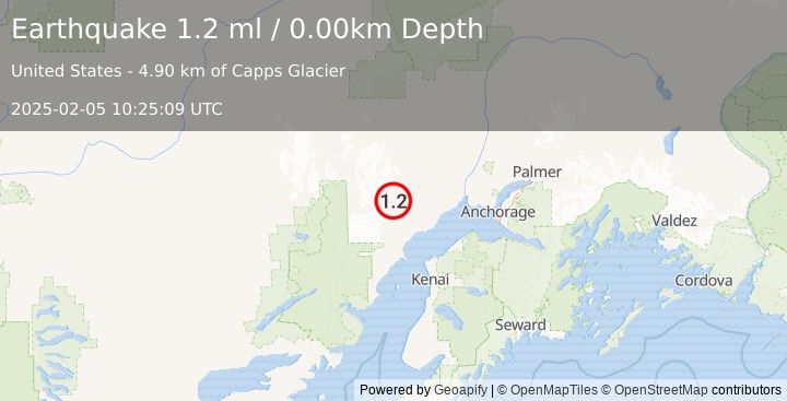 Earthquake 52 km WNW of Beluga, Alaska (1.2 ml) (2025-02-05 10:25:09 UTC)