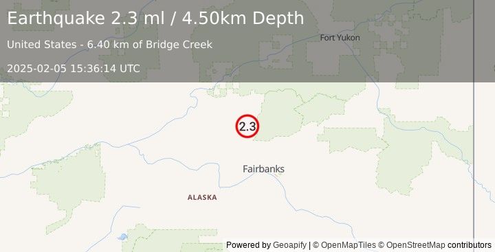 Earthquake 19 km SE of Livengood, Alaska (2.3 ml) (2025-02-05 15:36:14 UTC)