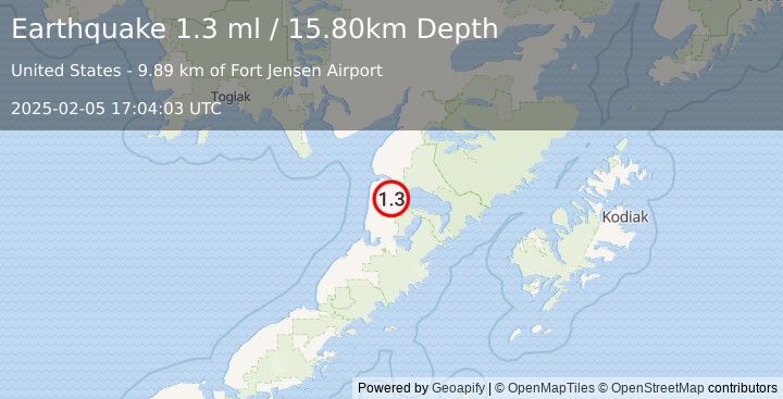 Earthquake 30 km SSE of Egegik, Alaska (1.3 ml) (2025-02-05 17:04:03 UTC)