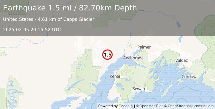 Earthquake 43 km WNW of Beluga, Alaska (1.5 ml) (2025-02-05 20:15:52 UTC)