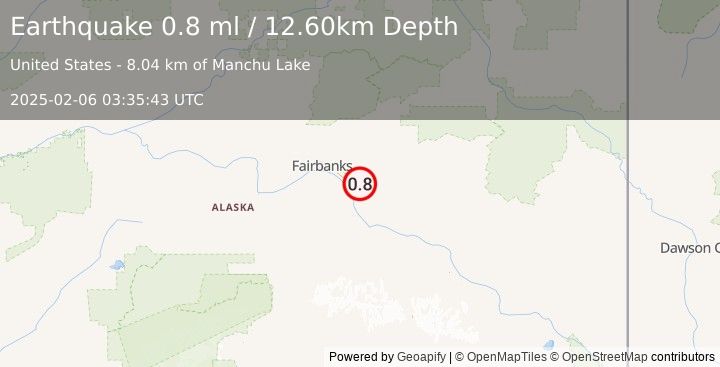 Earthquake 8 km E of Eielson Air Force Base, Alaska (0.8 ml) (2025-02-06 03:35:43 UTC)