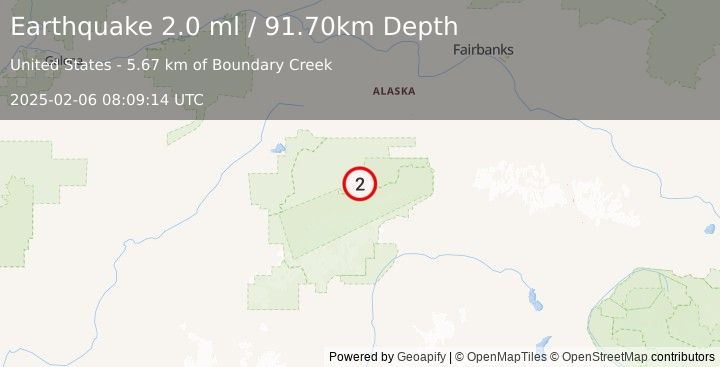 Earthquake 64 km E of Denali National Park, Alaska (2.0 ml) (2025-02-06 08:09:14 UTC)