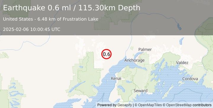 Earthquake 57 km NW of Beluga, Alaska (0.6 ml) (2025-02-06 10:00:45 UTC)