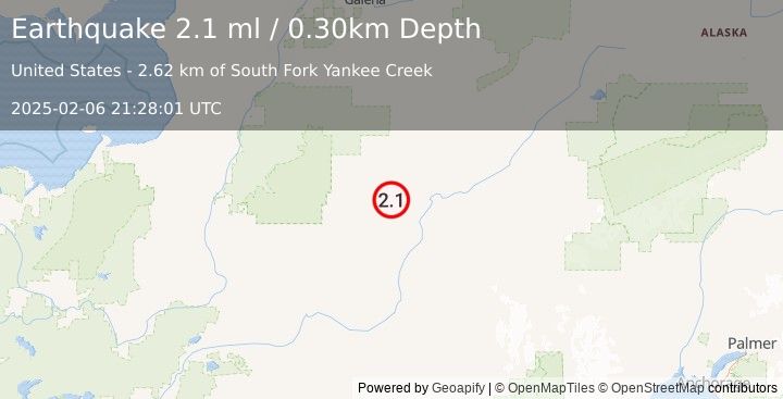 Earthquake 17 km WSW of Takotna, Alaska (2.1 ml) (2025-02-06 21:28:01 UTC)