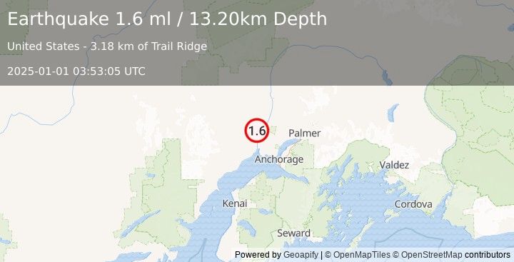 Earthquake 9 km NNW of Susitna, Alaska (1.6 ml) (2025-01-01 03:53:05 UTC)