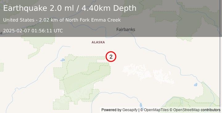 Earthquake 17 km E of Ferry, Alaska (2.0 ml) (2025-02-07 01:56:11 UTC)