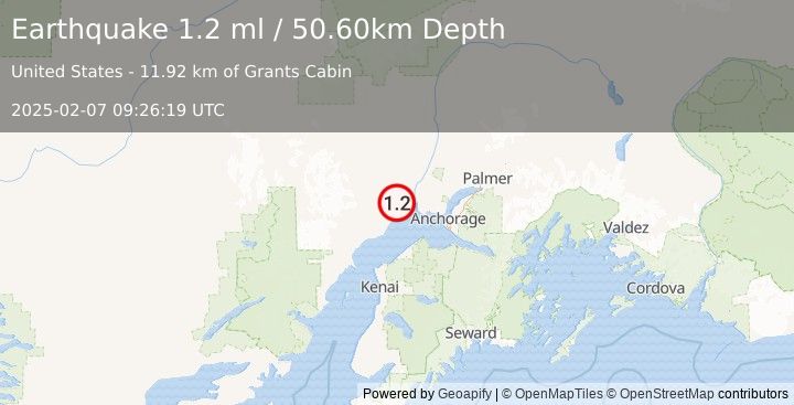 Earthquake 26 km NNE of Beluga, Alaska (1.2 ml) (2025-02-07 09:26:19 UTC)