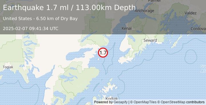 Earthquake 60 km ESE of Pedro Bay, Alaska (1.7 ml) (2025-02-07 09:41:34 UTC)