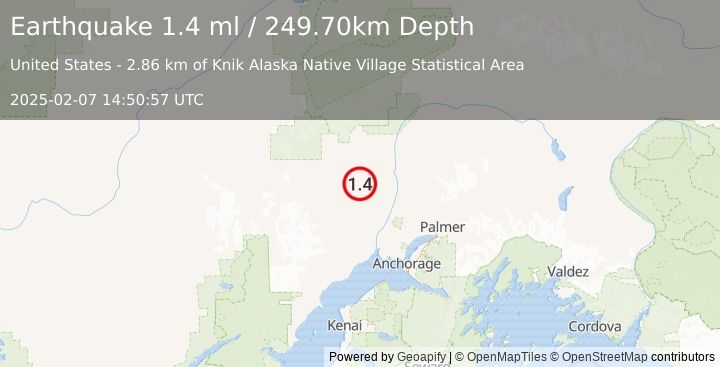 Earthquake 25 km ENE of Skwentna, Alaska (1.4 ml) (2025-02-07 14:50:57 UTC)