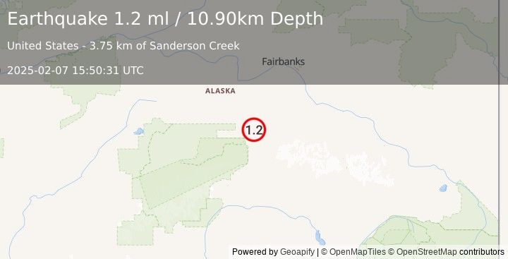 Earthquake 17 km ENE of Healy, Alaska (1.2 ml) (2025-02-07 15:50:31 UTC)