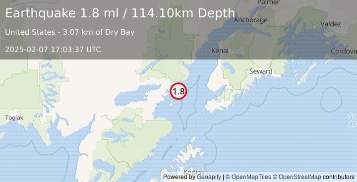 Earthquake 58 km ESE of Pedro Bay, Alaska (1.8 ml) (2025-02-07 17:03:37 UTC)