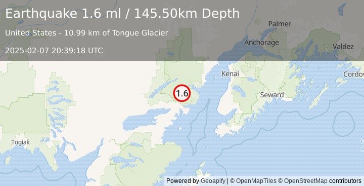 Earthquake 54 km E of Port Alsworth, Alaska (1.6 ml) (2025-02-07 20:39:18 UTC)