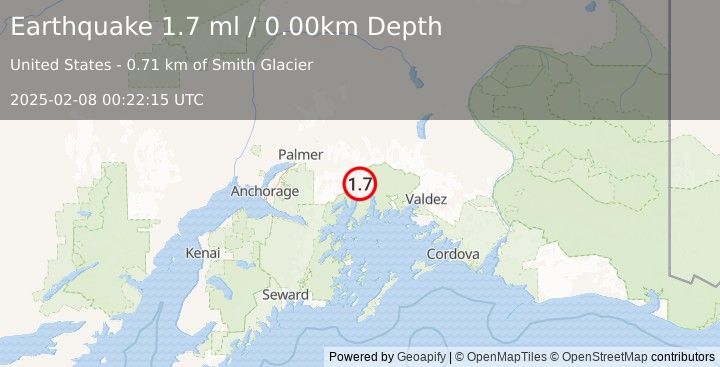 Earthquake 58 km S of Glacier View, Alaska (1.7 ml) (2025-02-08 00:22:15 UTC)