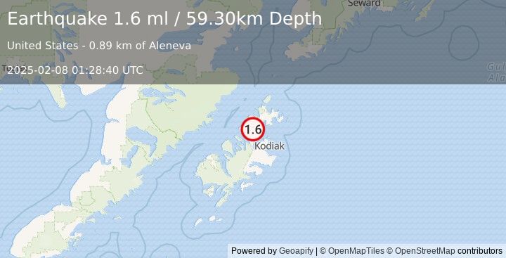 Earthquake 0 km NNW of Aleneva, Alaska (1.6 ml) (2025-02-08 01:28:40 UTC)