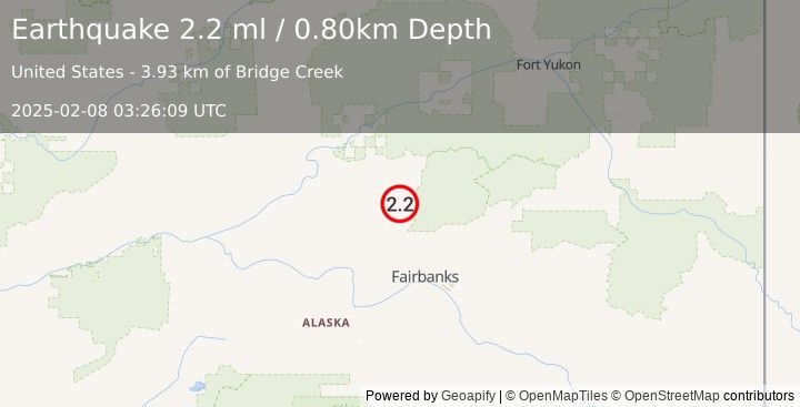 Earthquake 17 km ESE of Livengood, Alaska (2.2 ml) (2025-02-08 03:26:09 UTC)