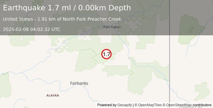 Earthquake 44 km WNW of Central, Alaska (1.7 ml) (2025-02-08 04:02:32 UTC)