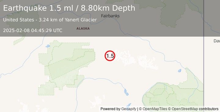 Earthquake 60 km ESE of Denali Park, Alaska (1.5 ml) (2025-02-08 04:45:29 UTC)