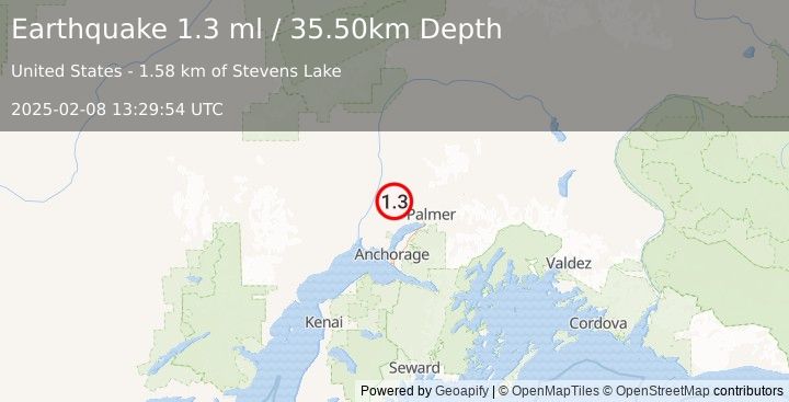 Earthquake 10 km N of Houston, Alaska (1.3 ml) (2025-02-08 13:29:54 UTC)