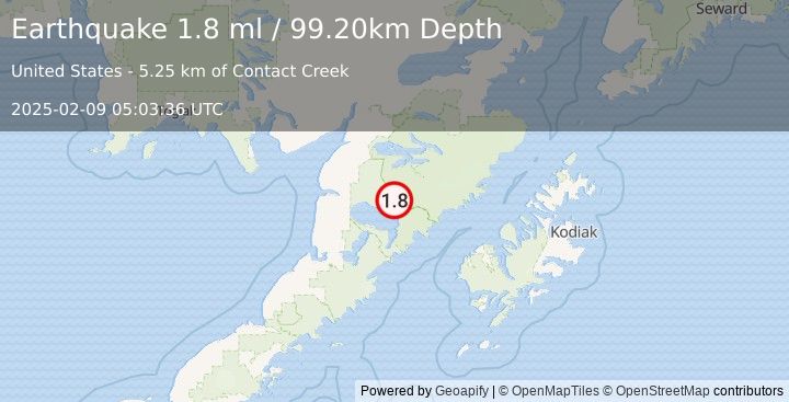 Earthquake 74 km SSE of King Salmon, Alaska (1.8 ml) (2025-02-09 05:03:36 UTC)