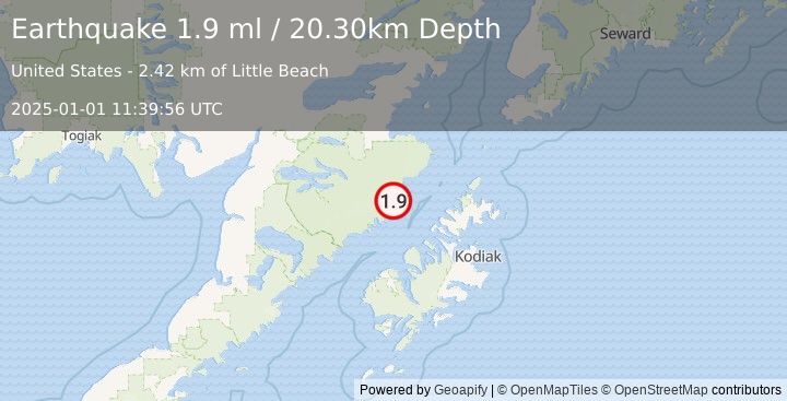 Earthquake 78 km WNW of Aleneva, Alaska (1.9 ml) (2025-01-01 11:39:56 UTC)