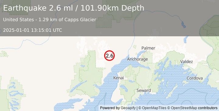 Earthquake 49 km WNW of Beluga, Alaska (2.6 ml) (2025-01-01 13:15:01 UTC)