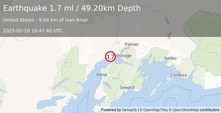 Earthquake 24 km E of Beluga, Alaska (1.7 ml) (2025-02-10 10:47:40 UTC)