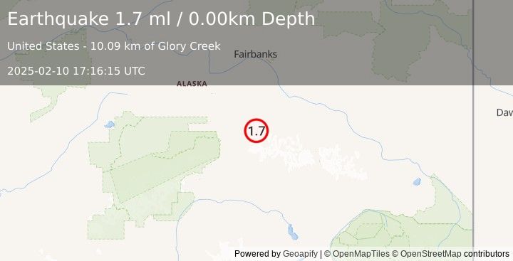 Earthquake 61 km E of Denali Park, Alaska (1.7 ml) (2025-02-10 17:16:15 UTC)