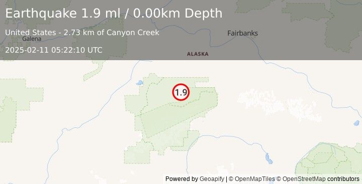 Earthquake 68 km ENE of Denali National Park, Alaska (1.9 ml) (2025-02-11 05:22:10 UTC)