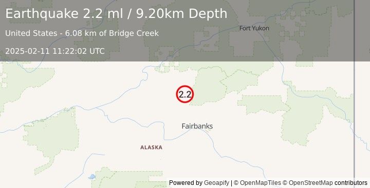 Earthquake 18 km SE of Livengood, Alaska (2.2 ml) (2025-02-11 11:22:02 UTC)