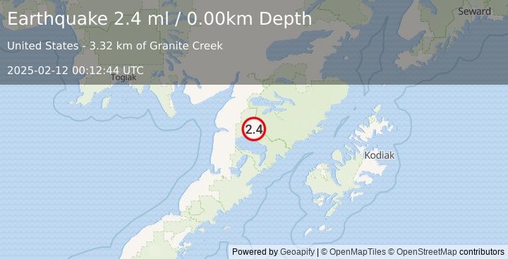 Earthquake 57 km SSE of King Salmon, Alaska (2.4 ml) (2025-02-12 00:12:44 UTC)