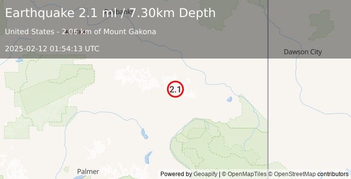 Earthquake 32 km NE of Paxson, Alaska (2.1 ml) (2025-02-12 01:54:13 UTC)