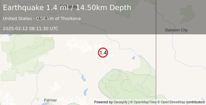 Earthquake 35 km NE of Paxson, Alaska (1.4 ml) (2025-02-12 08:11:30 UTC)