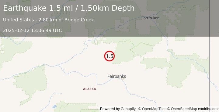 Earthquake 16 km ESE of Livengood, Alaska (1.5 ml) (2025-02-12 13:06:49 UTC)