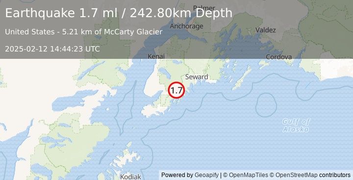 Earthquake 34 km E of Fox River, Alaska (1.7 ml) (2025-02-12 14:44:23 UTC)